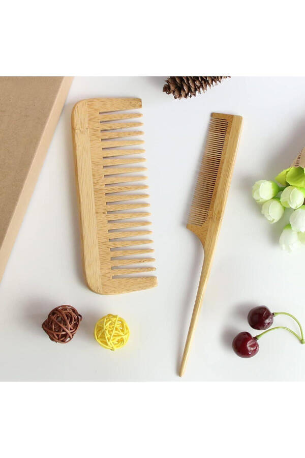 4 Adet Doğal Bambu Fırça Tarak Seti %100 Bambu Orjinal Set - 6