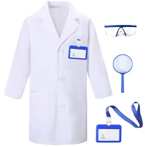 4Pcs Doctor Scientist Lab Costume for Kids Role Play Thick White Coat Birthday Party Gift 3-12 Years - 1