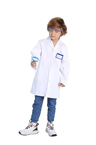 4Pcs Doctor Scientist Lab Costume for Kids Role Play Thick White Coat Birthday Party Gift 3-12 Years - 3