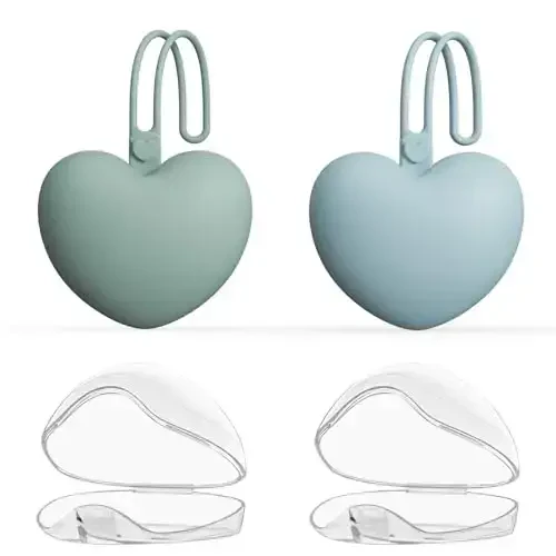 4pcs Pacifier Holder Case Set, 2pcs Silicone Portable Pacifier Pouch and 2pcs Transparent Pacifier Storage Container, Cute Heart Shape Pacifier Storage Case for Newborn Baby（Green+Blue） - 1