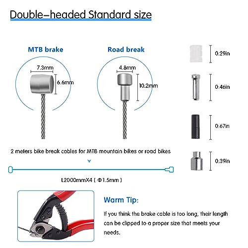 4PCS Universal Bike Brake Cable,Replaceable Brake Inner Wire Cable, Include Free Cable Cap End Crimps O-Rings Accessories, Professional Bicycle Brake Line For Mountain Bikes MTB or Road Bikes, 2M Long - 3