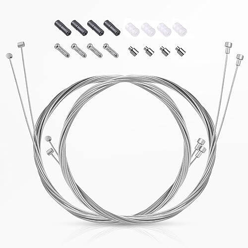 4PCS Universal Bike Brake Cable,Replaceable Brake Inner Wire Cable, Include Free Cable Cap End Crimps O-Rings Accessories, Professional Bicycle Brake Line For Mountain Bikes MTB or Road Bikes, 2M Long - 1