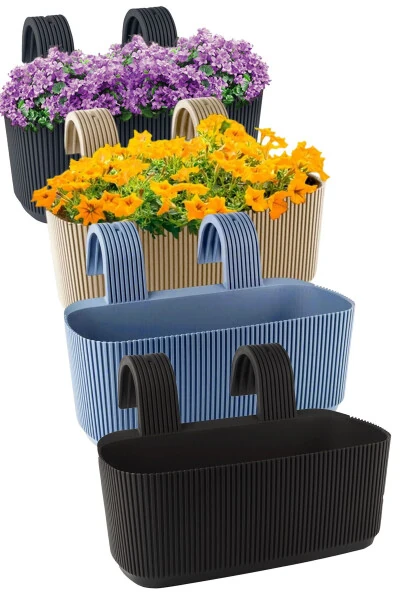 4 Adet Karasu Plastik Pera Askılı Balkon Saksısı(Plastik kelepçeli ve Denge Aparatlı)-PERA - TEMMUZ HOME