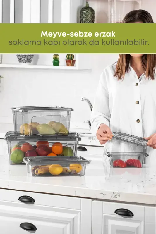 4 Adet Kilitli Erzak Et Qiyma Saqlama Qabi Buzlatgich Düzenleyici 3 Lt.-dipfriz-4'Lü 3 LT - 5