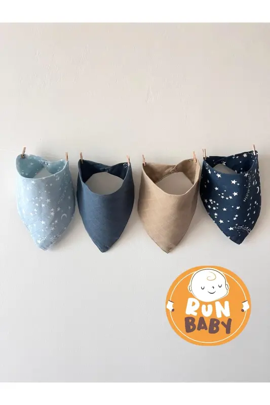 (4 ADET) Müslin Kumaş Çıtçıtlı Bebek Salya Önlük & Fular - RUNBABY