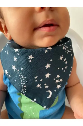 (4 Adet) Muslin Mato Ikkita Chiqirtmali Chaqaloq So'lak Oldi va Sharf - RUNBABY (1)