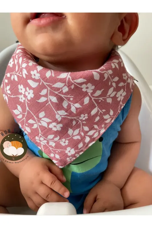 (4 ADET) Run Baby Müslin Kumaş Çıtçıtlı Bebek Salya Önlük & Fular - 3