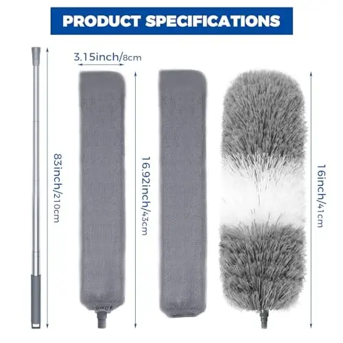 4 Adet Temizlik Bezleri, 2'si 1 Arada Mikrofiber Bezler ve Geri Çekilebilir Boşluk Toz Temizleyici, 1 Mikrofiber Toz Bezi Uzun Saplı 30-100 İnç Uzatma Çubuğu Tavan Vantilatörü Temizlik Malzemeleri - 2