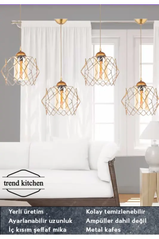 4 Adet Trend Bal Mika Camlı Golden Salon Mutfak Banyo Yatak Odası Çocuk Odası Antre Sarkıt Avize - Gold - 1