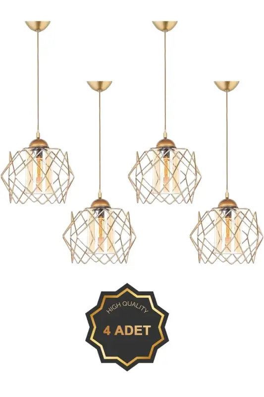 4 Adet Trend Bal Mika Camlı Golden Salon Mutfak Banyo Yatak Odası Çocuk Odası Antre Sarkıt Avize - Gold - 2