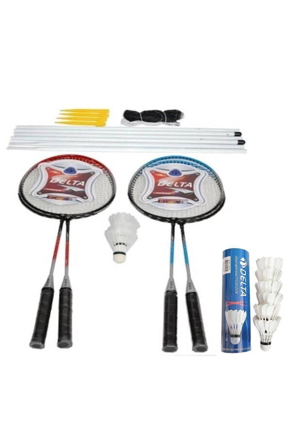 4 Badminton Rackets + Bag + Net-Iron + 6 Goose Feathers + 3 Plastic Total 9 Badminton Balls - 3