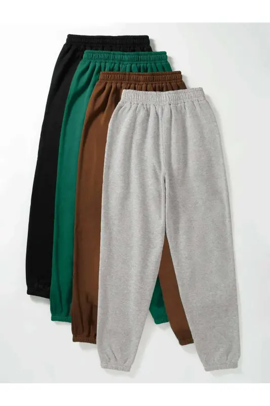 4 Basic To'g'ri Sport Shim Jogger - Qora Yashil Jigarrang Kulrang Rezinka Oyoq Yuqori Bel-SYKG - 1