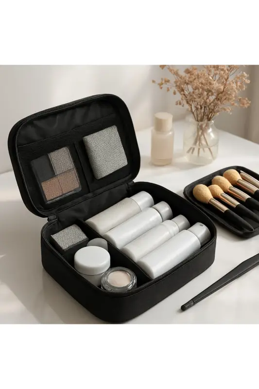 4 Bo'limli Makiyaj Sumkasi Kosmetik Makiyaj Chemodan To'plami | Parvarish Sayohat Makiyaj Kosmetik Organayzer Sumkasi - 2