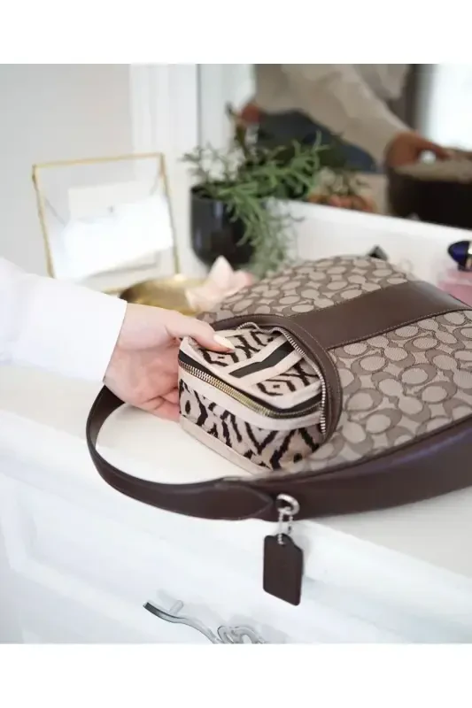 4 bo'limli Makiyaj sumkasi Kosmetik Makiyaj sumkasi to'plami | Parvarish Sayohat Makiyaj Kosmetik Organayzer Sumkasi-Bej - 3