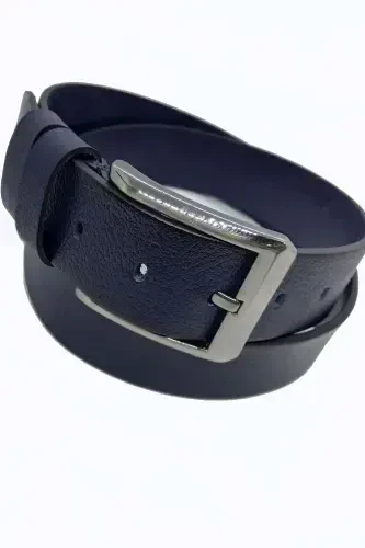 4 Cm %100 Genuine Leather Navy Blue Men's Belt-Navy Blue - 1