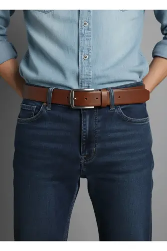 4 Cm Genuine Leather Tan Men's Belt-Tan 