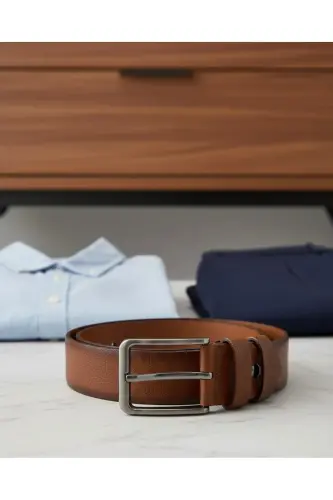 4 Cm Genuine Leather Tan Men's Belt-Tan - GUTIERO (1)
