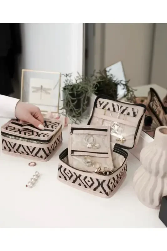 4 Compartment Makeup Bag Cosmetic Makeup Suitcase Set | Grooming Travel Makeup Cosmetic Organizer Bag-Beige - PHARMA ACQUA