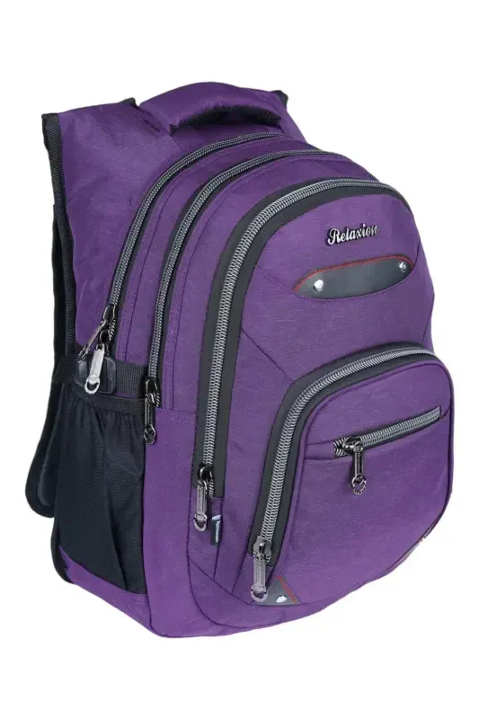 4 Compartment Waterproof Fabric Tablet Compartment Middle School High School School Backpack-Purple - 1