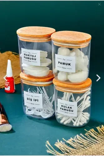 4-Compartment Wooden Lidded Cotton Swab & Cotton & Makeup Remover & Dental Floss Storage Box 400ml Acrylic Set - FBZHOME (1)