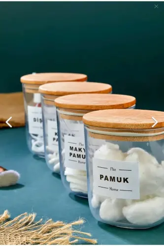 4-Compartment Wooden Lidded Cotton Swab & Cotton & Makeup Remover & Dental Floss Storage Box 400ml Acrylic Set - 4