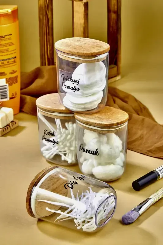 4 Compartment Wooden Lidded Cotton Swab&cotton&makeup Cotton&dental Floss Storage Box/organizer 400 Ml - 2