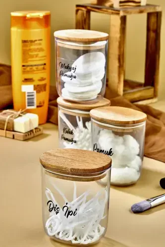 4 Compartment Wooden Lidded Cotton Swab&cotton&makeup Cotton&dental Floss Storage Box/organizer 400 Ml - 3