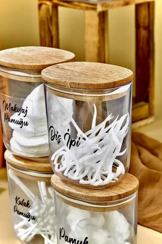 4 Compartment Wooden Lidded Cotton Swab&cotton&makeup Cotton&dental Floss Storage Box/organizer 400 Ml - 4