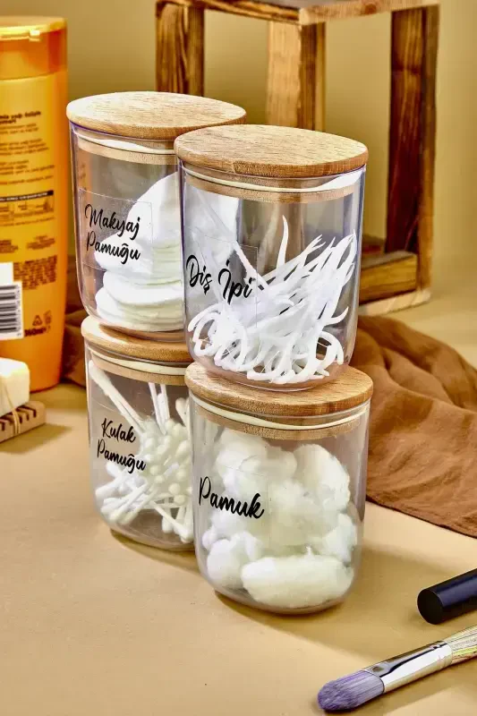 4 Compartment Wooden Lidded Cotton Swab&cotton&makeup Cotton&dental Floss Storage Box/organizer 400 Ml - 5