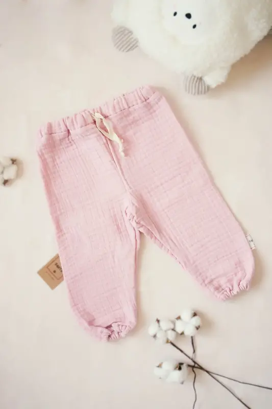 4 Kat Müslin %100 Pamuk Çocuk Uzun Kollu Sweatshirt-pantolonlu Alt-üst Takım-Pembe - 4