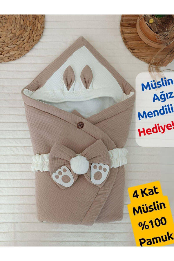 4 Kat Müslin Skahve Bebek Kundağı Unisex Dış Kundak Battaniyesi Hastane Çıkışı Hediyelik - 12