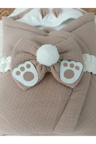 4 Kat Müslin Sütlü Kahve Bebek Kundağı Unisex Dış Kundak Battaniyesi Hastane Çıkışı Hediyelik-SÜTLÜ KAHVE - 3