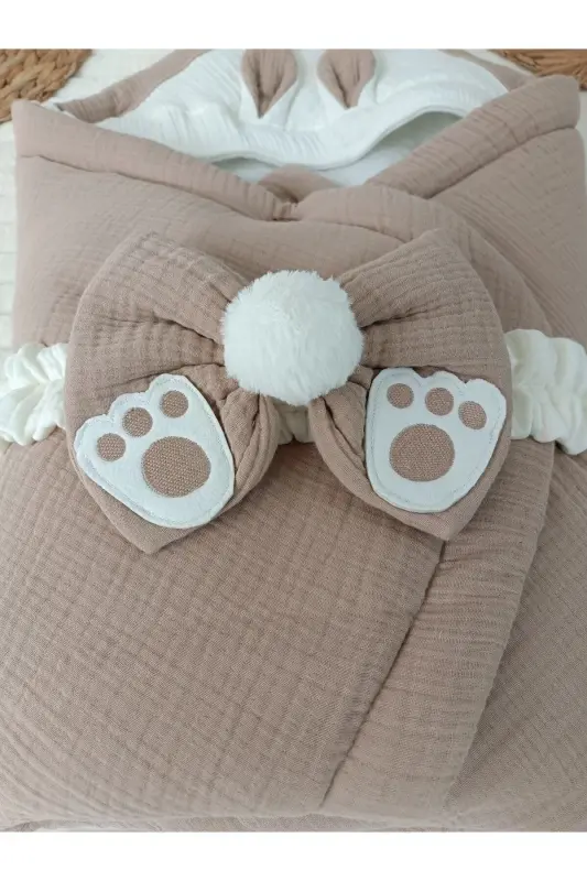 4 Kat Müslin Sütlü Kahve Bebek Kundağı Unisex Dış Kundak Battaniyesi Hastane Çıkışı Hediyelik-SÜTLÜ KAHVE - 3