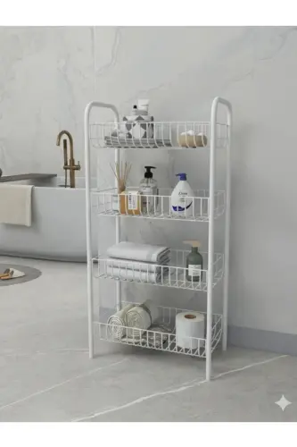 4 Katlı Banyo Metal Raf Banyo Düzenleyici Çok Amaçlı Metal Raf (80x40x23 cm. )-4 Katlı Beyaz - 2