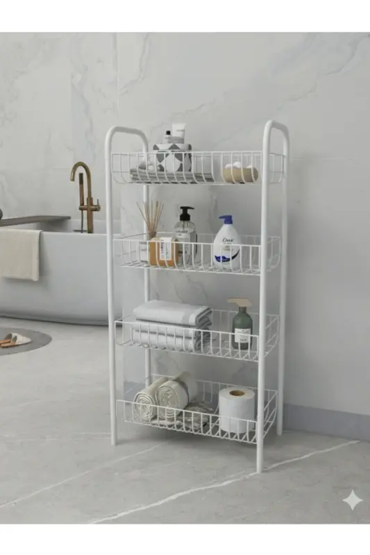 4 Katlı Banyo Metal Raf Banyo Düzenleyici Çok Amaçlı Metal Raf (80x40x23 cm. )-4 Katlı Beyaz - 2