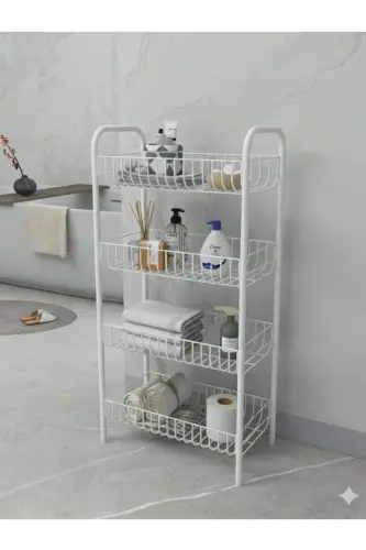 4 Katlı Banyo Metal Raf Banyo Düzenleyici Çok Amaçlı Metal Raf (80x40x23 cm. )-4 Katlı Beyaz - 3