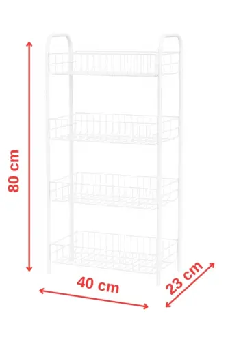 4 Katlı Banyo Metal Raf Banyo Düzenleyici Çok Amaçlı Metal Raf (80x40x23 cm. )-4 Katlı Beyaz - 5