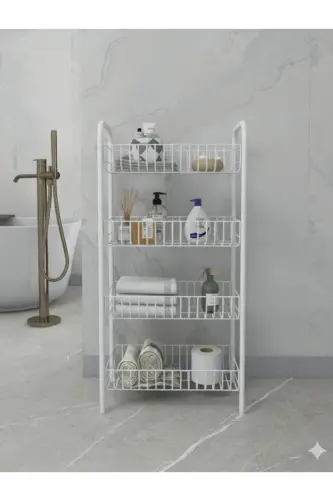 4 Katlı Banyo Metal Raf Banyo Düzenleyici Çok Amaçlı Metal Raf (80x40x23 cm. )-4 Katlı Beyaz - 1