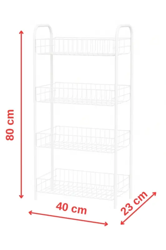 4 Katlı Banyo Metal Raf Banyo Düzenleyici Çok Amaçlı Metal Raf (80x40x23 cm. )-4 Katlı Beyaz - 5
