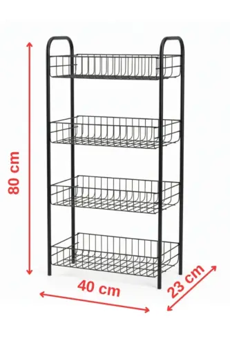 4 Katlı Banyo Metal Raf Banyo Düzenleyici Çok Amaçlı Metal Raf (80x40x23 cm. )-4 Katlı Siyah - 5