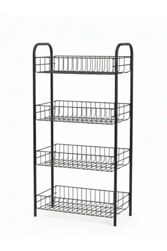 4 Katlı Banyo Metal Raf Banyo Düzenleyici Çok Amaçlı Metal Raf (80x40x23 cm. )-4 Katlı Siyah - 4