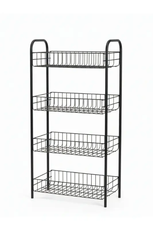4 Katlı Banyo Metal Raf Banyo Düzenleyici Çok Amaçlı Metal Raf (80x40x23 cm. )-4 Katlı Siyah - 4