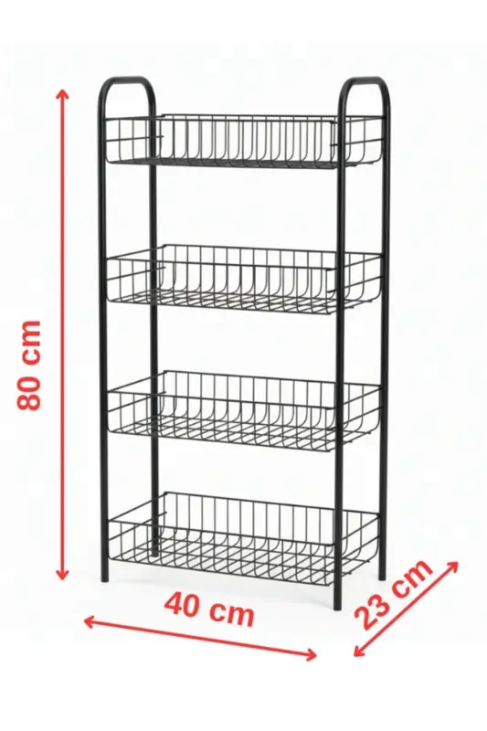 4 Katlı Banyo Metal Raf Banyo Düzenleyici Çok Amaçlı Metal Raf (80x40x23 cm. )-4 Katlı Siyah - 5