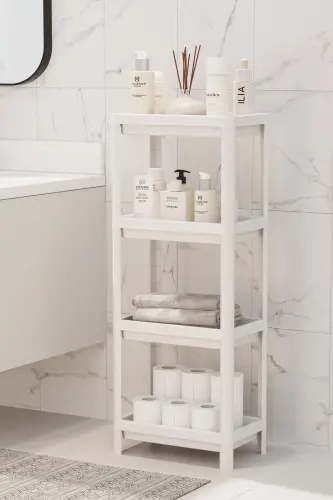 4 Katlı Banyo Raf Ünitesi Beyaz Banyo Düzenleyici Şampuanlık Havluluk Dolap-BEYAZZ 