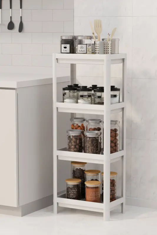 4 Katlı Banyo Raf Ünitesi Beyaz Banyo Düzenleyici Şampuanlık Havluluk Dolap-BEYAZZ - 2