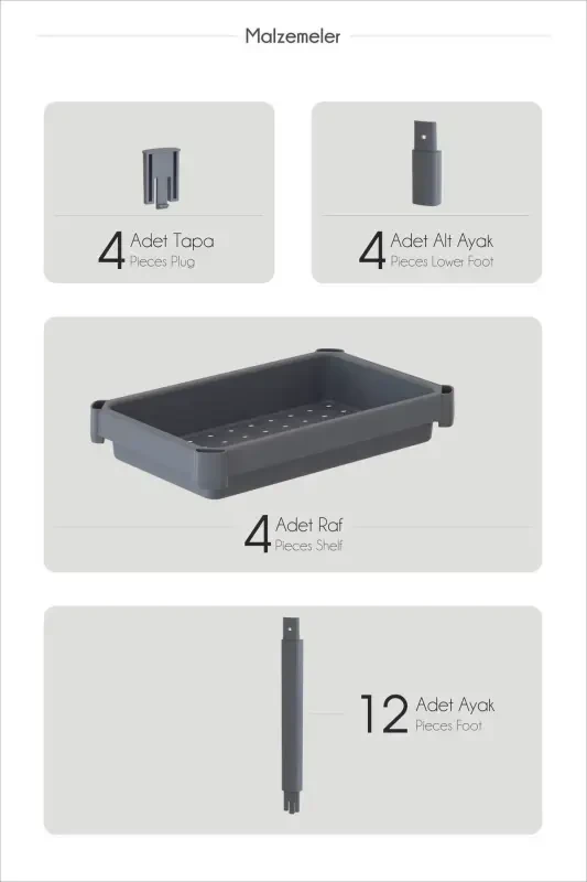 4 Katlı Banyo Raf Ünitesi Siyah Banyo Düzenleyici Şampuanlık Havluluk Dolap-Siyah - 4