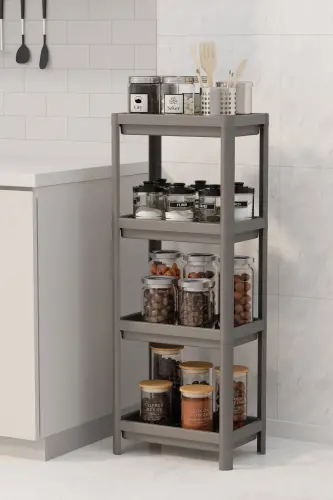 4 Katlı Banyo Raf Ünitesi Vesken Banyo Düzenleyici Şampuanlık Havluluk Dolap-GRİİ - OMAŞ HOUSEHOLD PRODUCT (1)