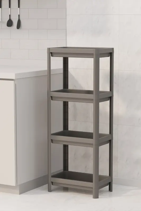 4 Katlı Banyo Raf Ünitesi Vesken Banyo Düzenleyici Şampuanlık Havluluk Dolap-GRİİ - 3