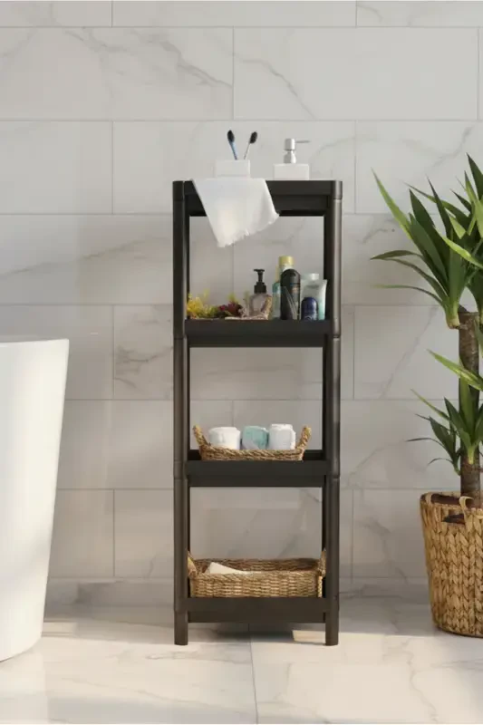 4 Katlı Banyo Rafı Mutfak Rafı Banyo Düzenleyici Şampuan Havluluk Deterjanlık Organizeri Siyah-SİYAH - 4