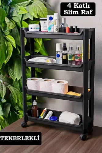 4 Katlı Slim Tekerlekli Banyo Rafı Çok Amaçlı Raf Ünitesi Mutfak Rafı Dolap Düzenleyici Organizer - 1